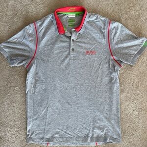 Boss Men's Polo Shirt in Gray with Orange Highlights